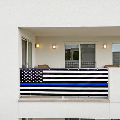 Balcony Privacy Screen – Black, White & Blue Line Flag