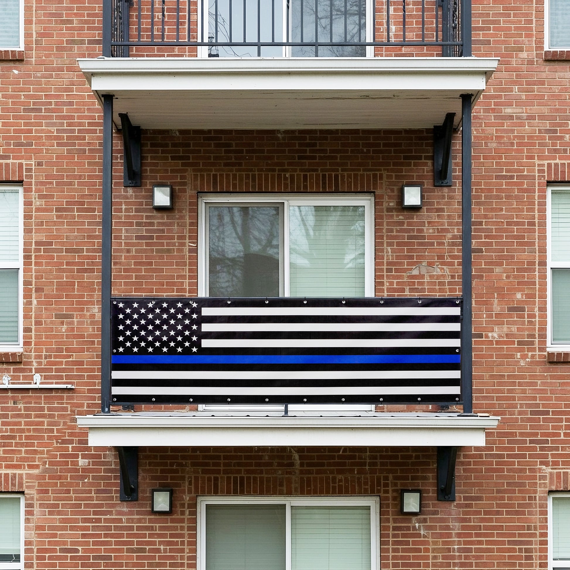 balcony privacy screen blue lives matter on apartment balcony