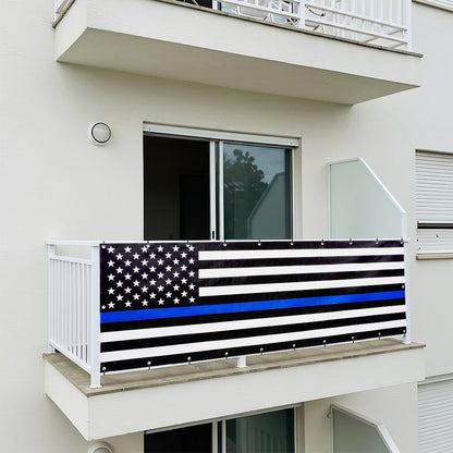 Balcony Privacy Screen – Black, White & Blue Line Flag