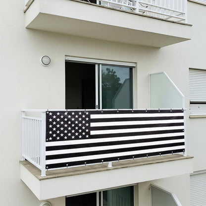 Balcony Privacy Screen Black & White Flag Banner