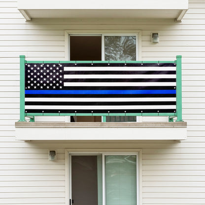 Balcony Privacy Screen – Black, White & Blue Line Flag