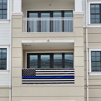 Balcony Privacy Screen – Black, White & Blue Line Flag