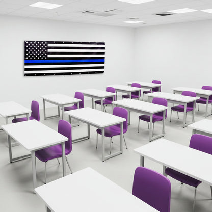 USA Black White Blue Line Support Banner Flag