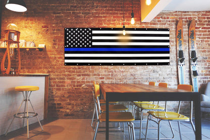 USA Black White Blue Line Support Banner Flag