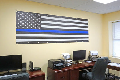 USA Black White Blue Line Support Banner Flag