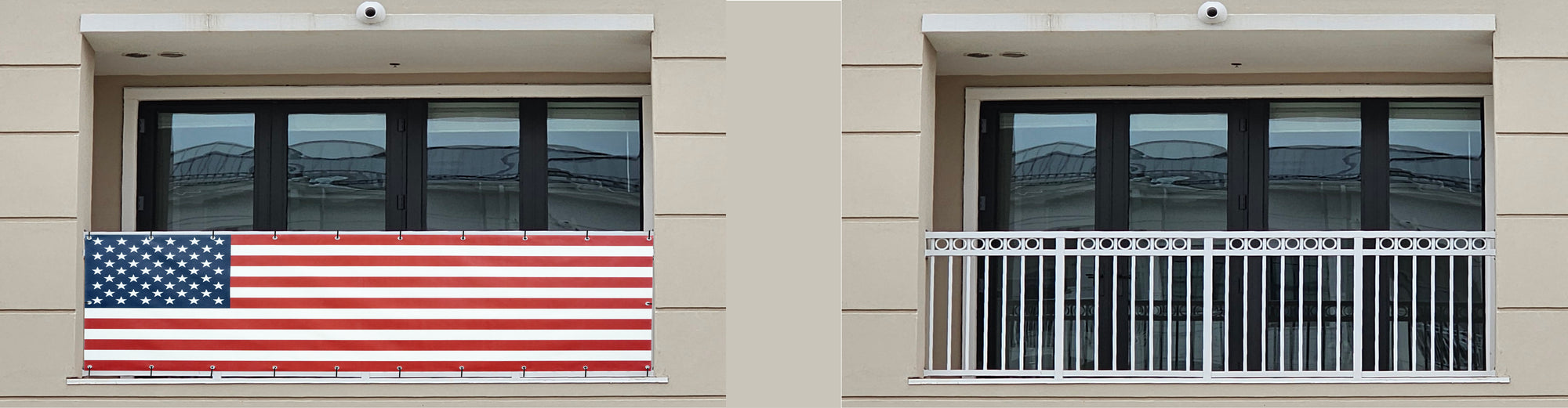  balcony privacy screens, usa flag privacy screens, privacy screens for fence gates patios and backyards. vinyl banners for business warehouse and jobsites 