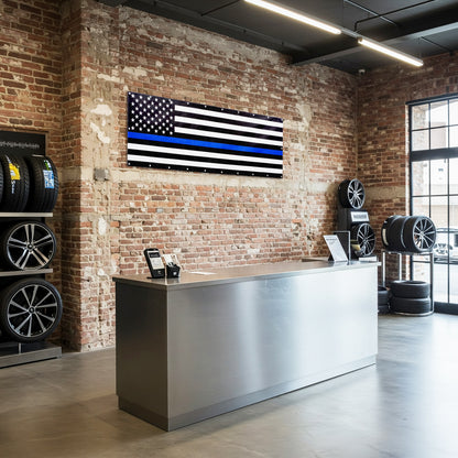 USA Black White Blue Line Support Banner Flag