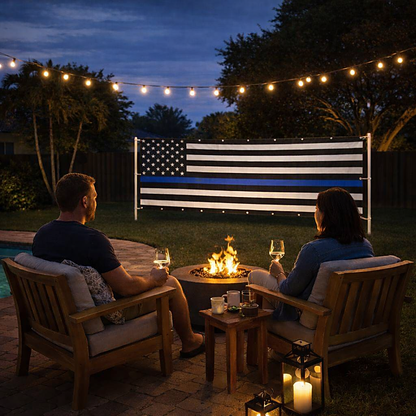 Vinyl USA Flag Blue Line Outdoor Banner