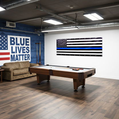 Vinyl USA Flag Blue Line Outdoor Banner